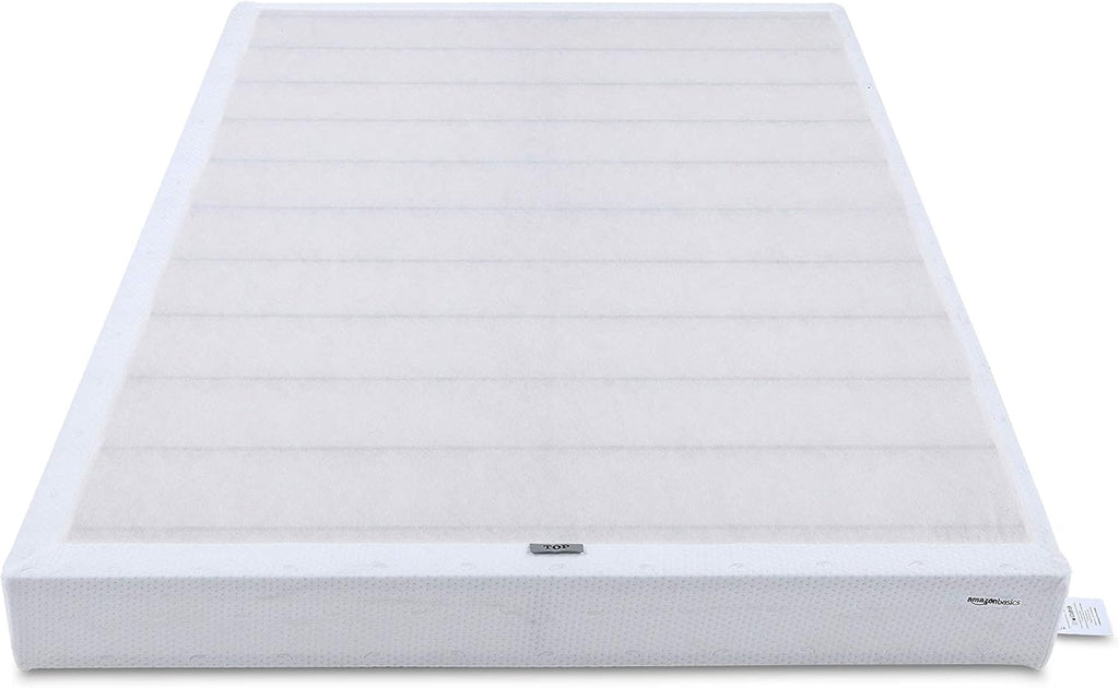 Amazon Basics Smart Box Spring Bed Base, 9-Inch Height Mattress Foundation, Tool-Free Easy Assembly, Metal Frame, Cal King, 83' x 71' x 9', White