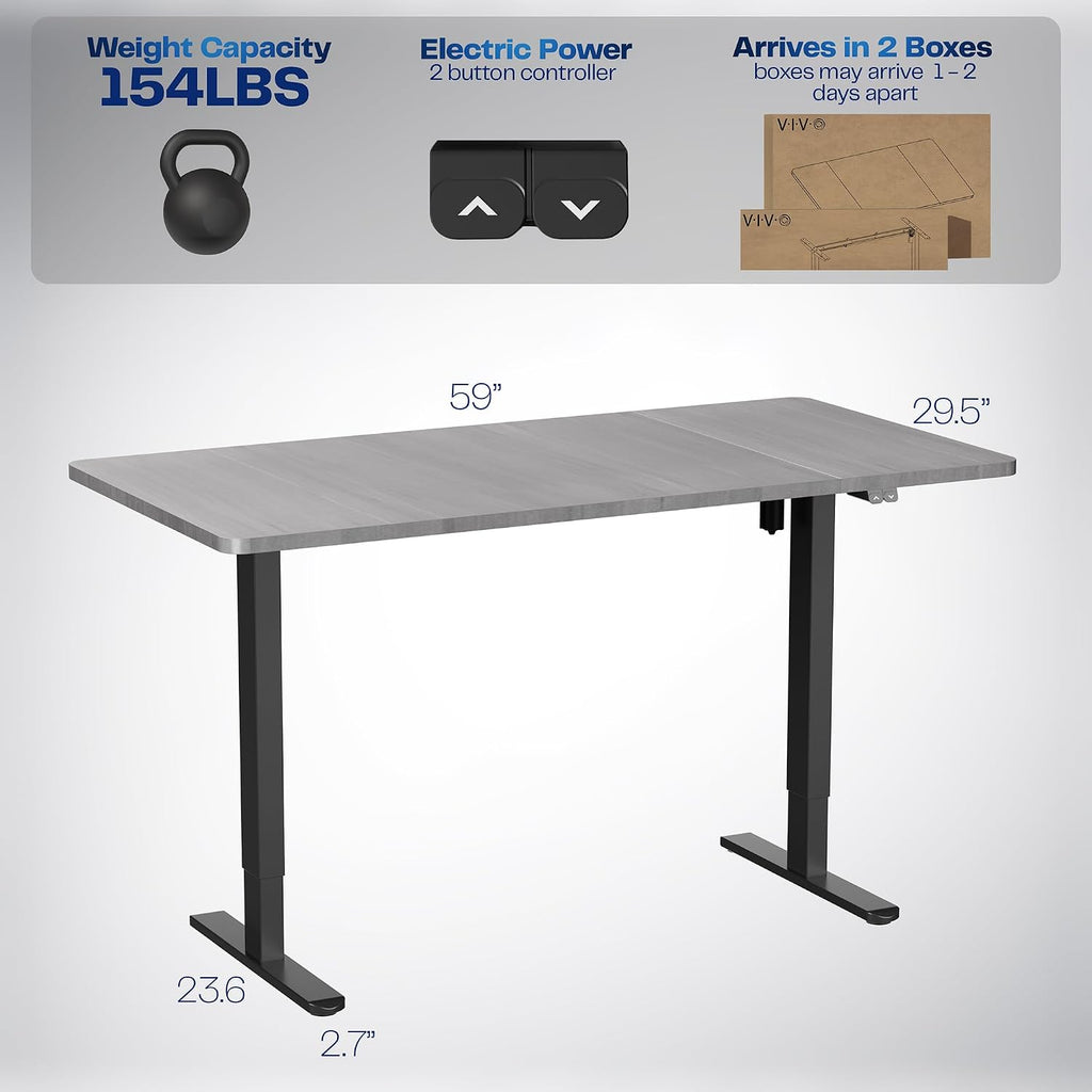 VIVO Electric 60 x 30 inch Stand Up Desk, Height Adjustable, Dark Gray Top Black Frame, Home and Office Furniture Sets, DESK-KIT-0B6G
