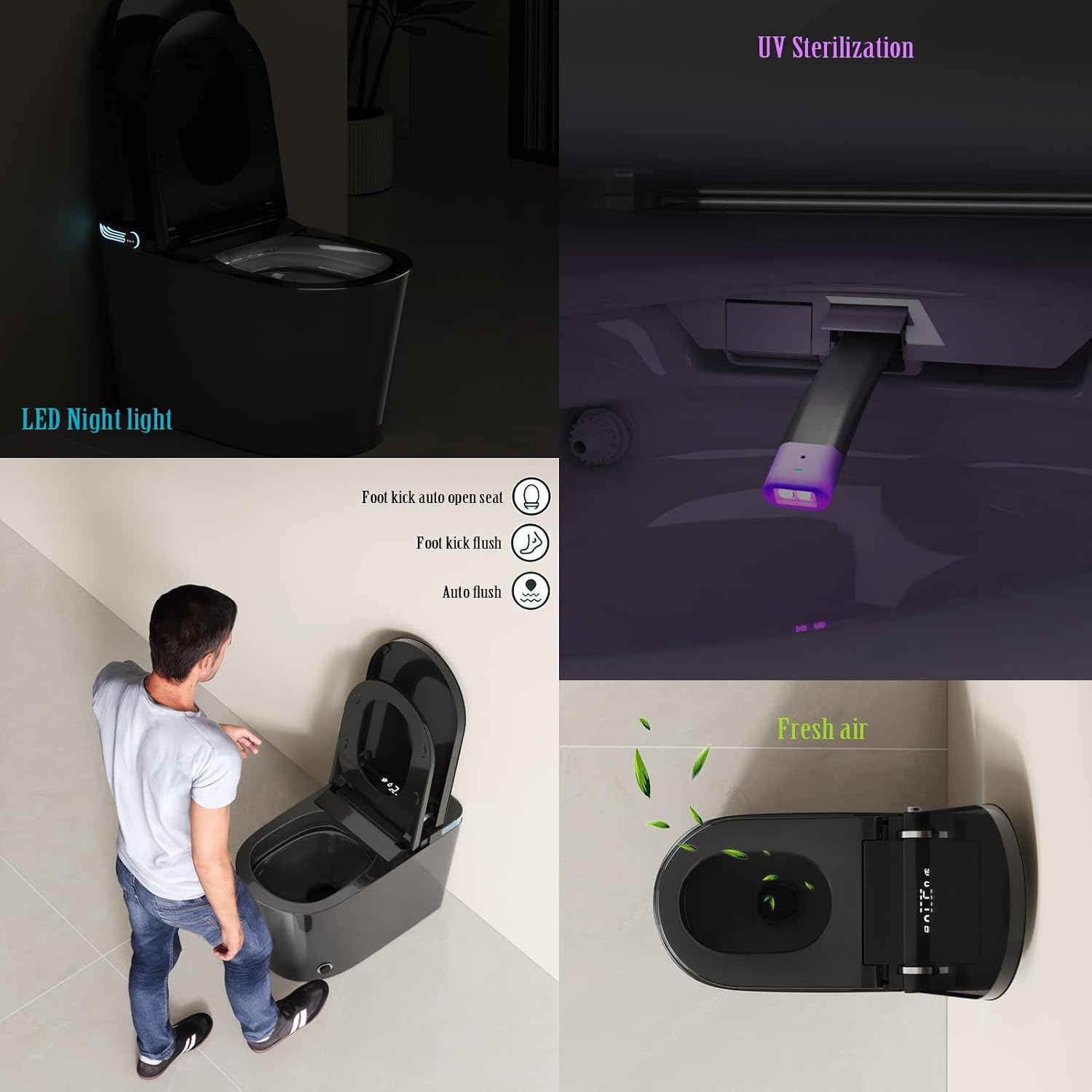 BONSAM Smart Toilet with Auto Open/Close Lid, Modern Toilet with Bidet Built In, Foam Shield, Auto Flush, Warm Water&Dryer, Self-Cleaning Heated Seat Toilet with Remote Control for Seniors & Families.