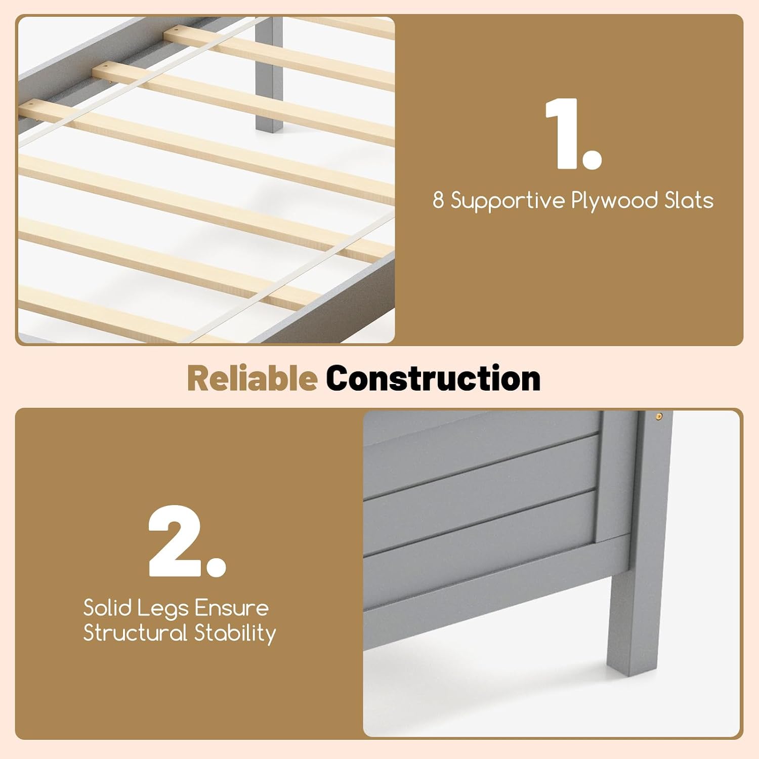 GOFLAME Twin Size Bed Frame with 2 Drawers, Platform Bed with Solid Wood Headboard & Footboard, Wood Slats Support Mattress Foundation, Under Bed Storage, No Box Spring Needed, Easy Assembly, Grey