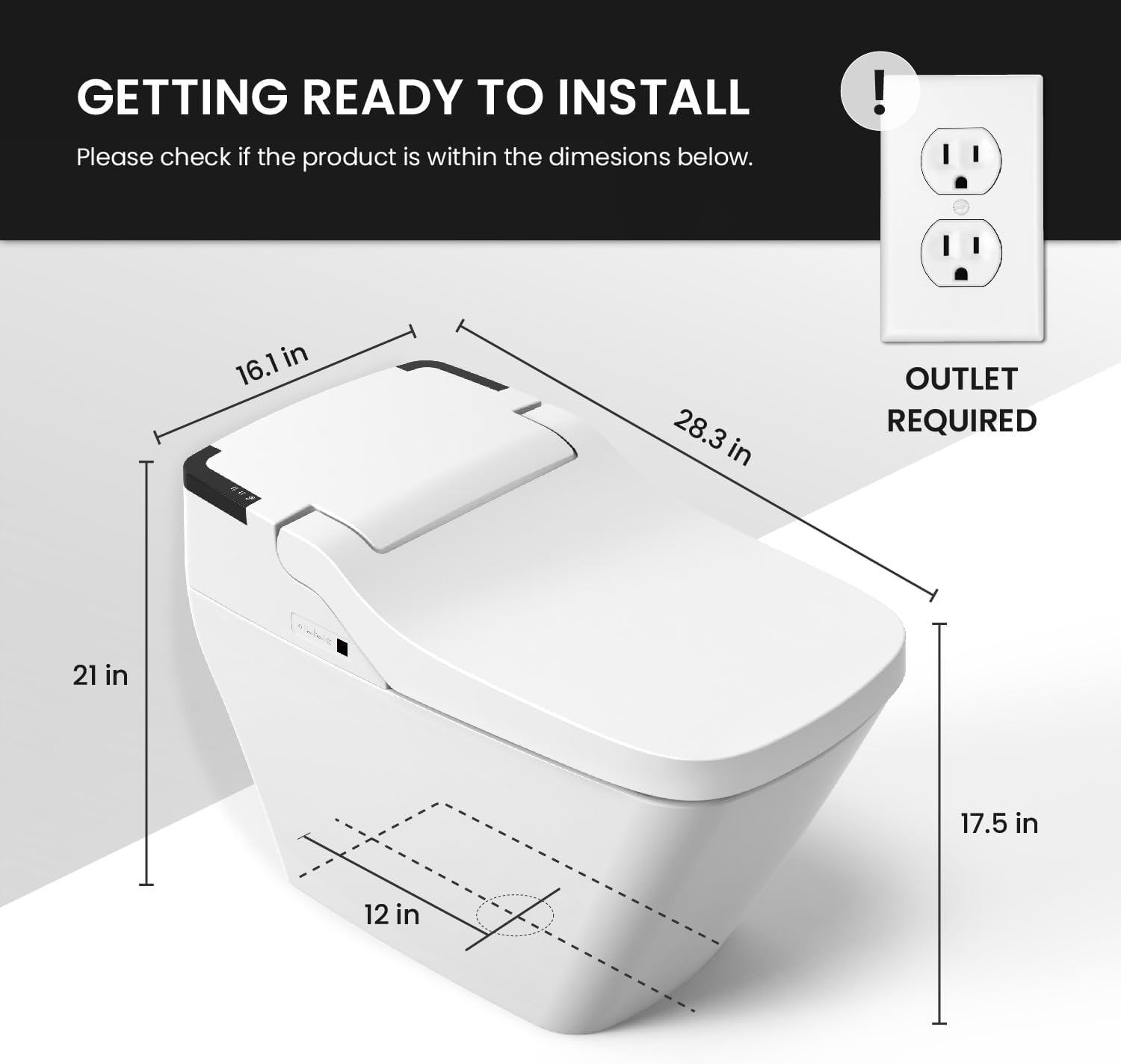 VOVO STYLEMENT TCB-090SA Smart Toilet for bathrooms, Elongated One Piece Toilet with Auto Open/Close Lid, 1.12 GPF, Auto Dual Flush, ADA Chair Height, Heated Seat, Made in Korea