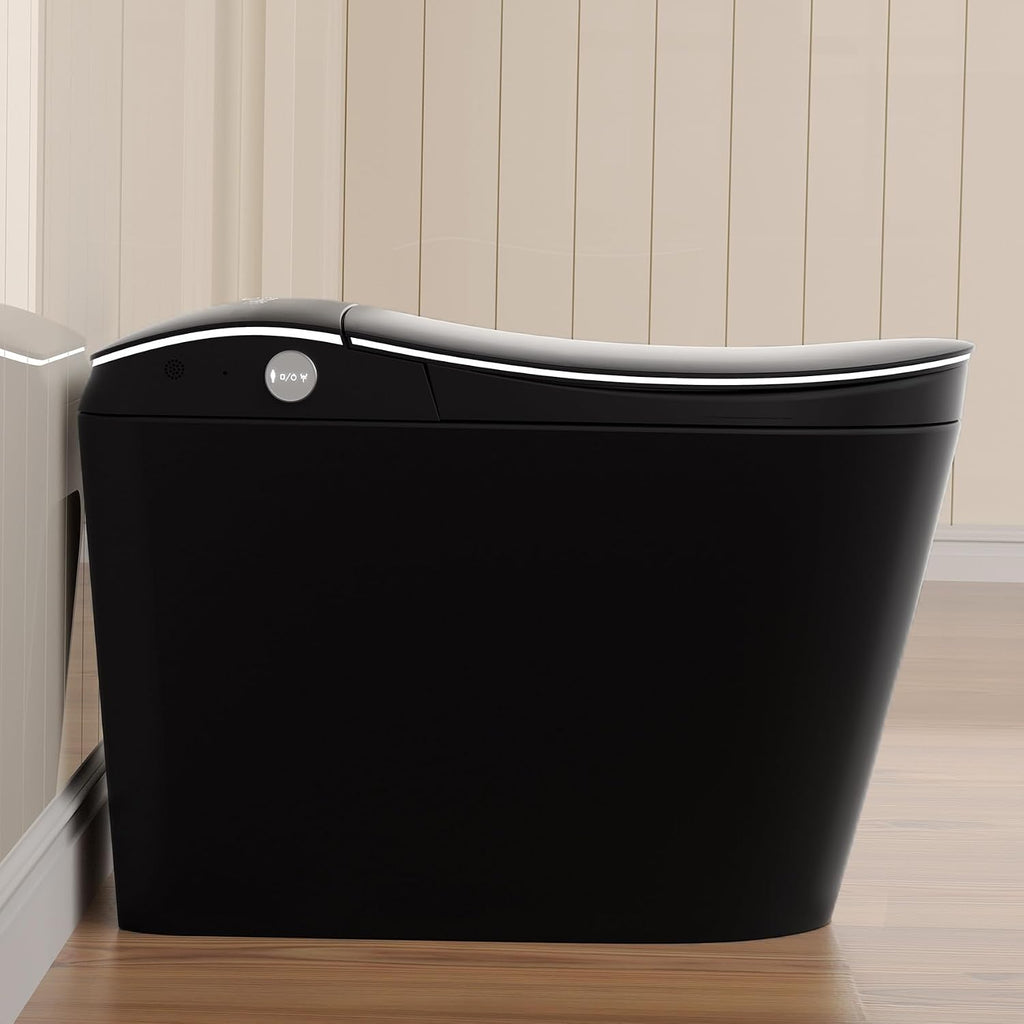 SouNor Smart Toilet with Bidet,Front Nozzle For Lady, Adjusted Heated Seat, Warm Water and Dry,Auto Open/Flush,White (Matte Black)