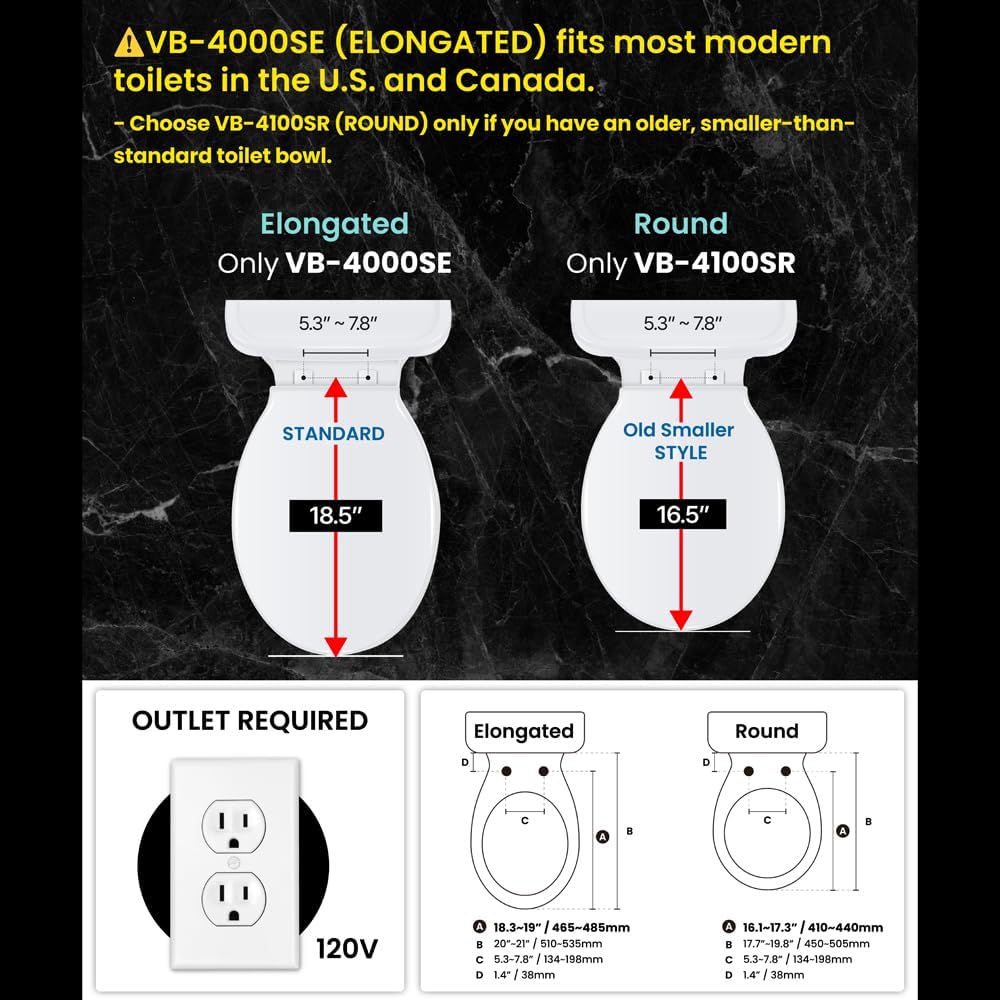 VOVO VB-4000SE Elongated Bidet Toilet Seat, Warm Water, LED Light, Heated Seat, White, Deodorizer, Dryer, Stainless Steel Nozzle, Made in Korea