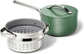 Caraway Nonstick 3 Qt Ceramic Sauce Pan with Lid & Steamer - Non Toxic, PTFE & PFOA Free - Oven Safe & Compatible with All Stovetops (Gas, Electric & Induction) - Sage