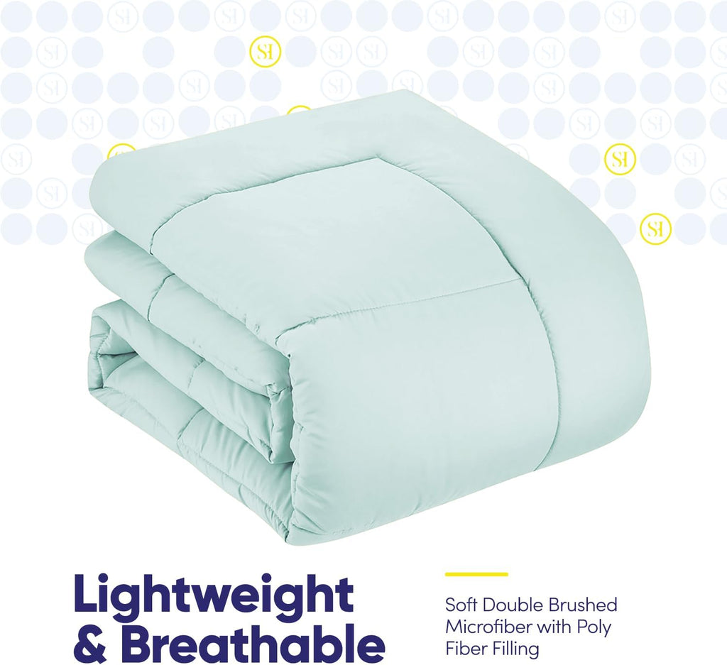 Sweet Home Collection 7 Piece Comforter Set Bag Solid Color All Season Soft Down Alternative Blanket & Luxurious Microfiber Bed Sheets, Aqua, Twin (Pack of 4)