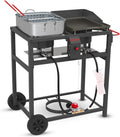 FIRE RIOT Outdoor Propane Deep Fryer and Griddle Combo, Portable 2-in-1 Cooking Station with Double Burner Propane Stove and Wheels, Ideal for Outdoor BBQ, Camping, and Tailgating
