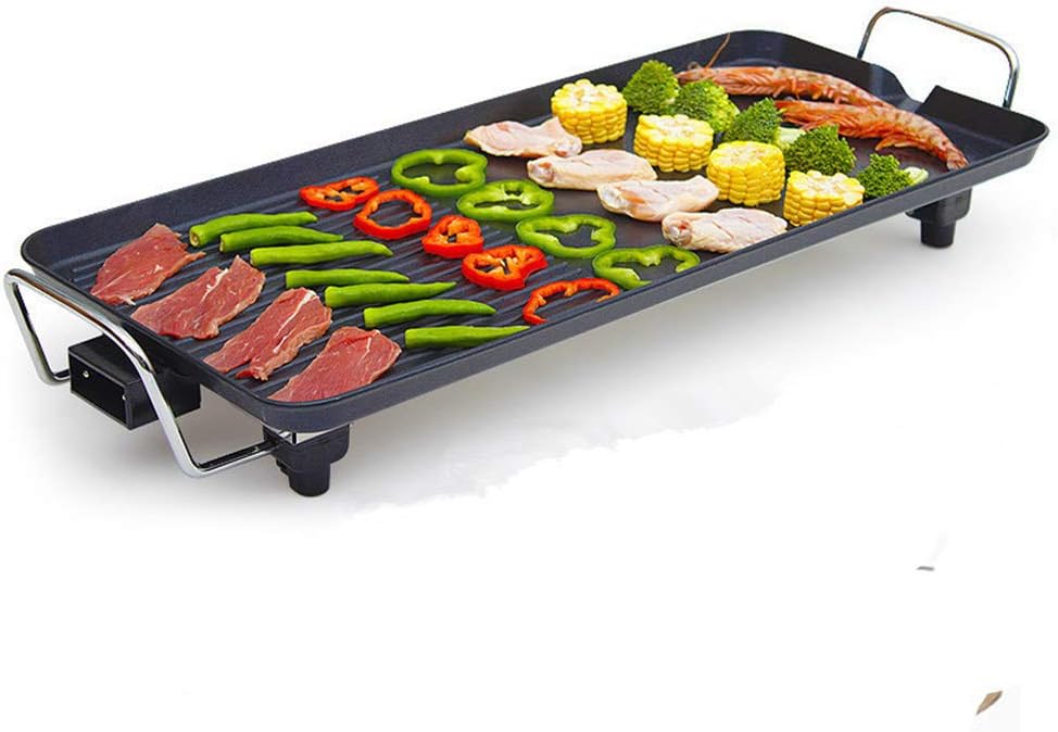 Electric Griddle Grill, Family Indoor BBQ, waterproof Smokeless Coated Non-Stick Griddle Pan, 5-Level Control with Adjustab le Temperature, for Camping Indoor Outdoor Parties
