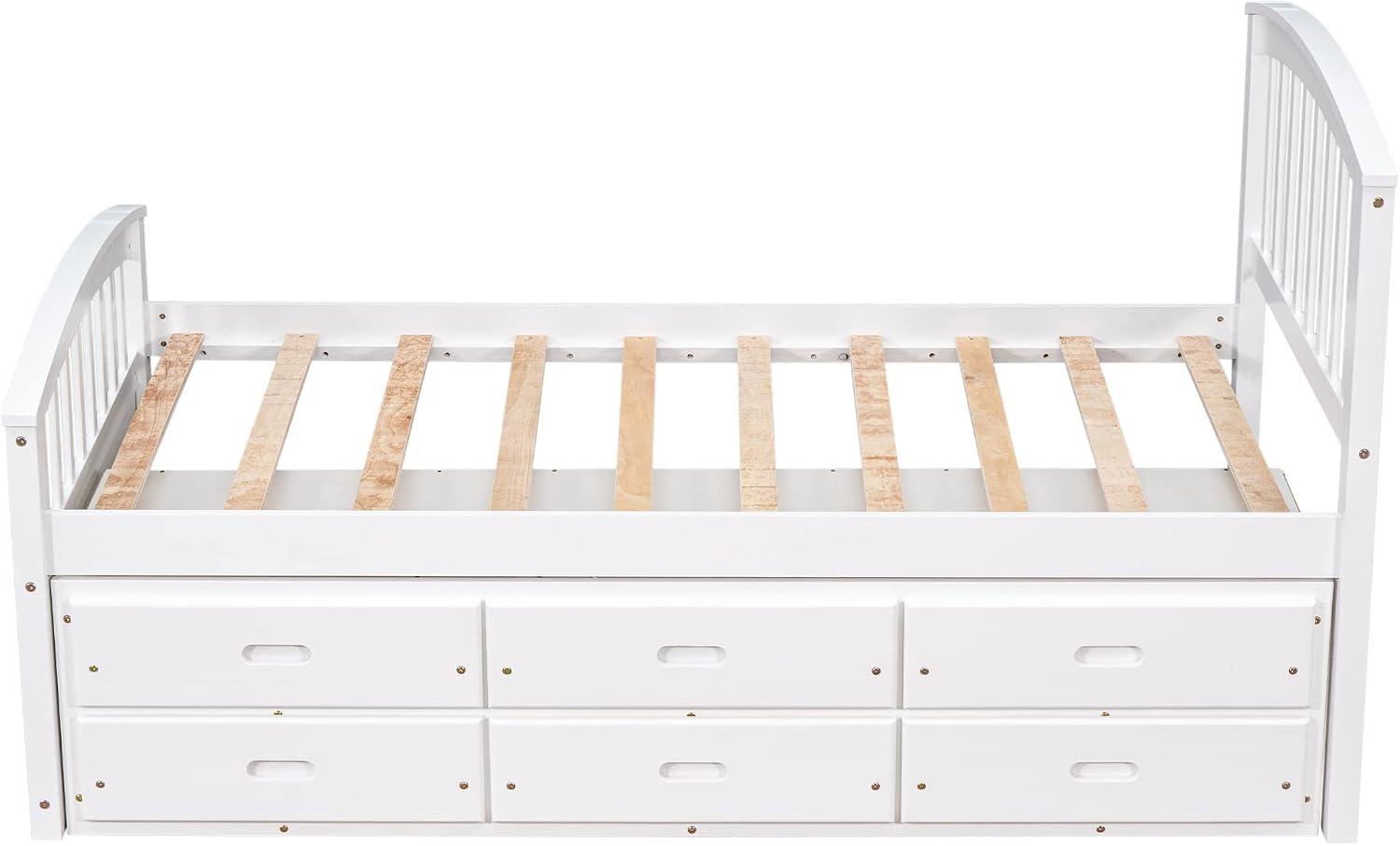 Merax Twin Size Platform Storage Bed Solid Wood Bed with 6 Drawers,White