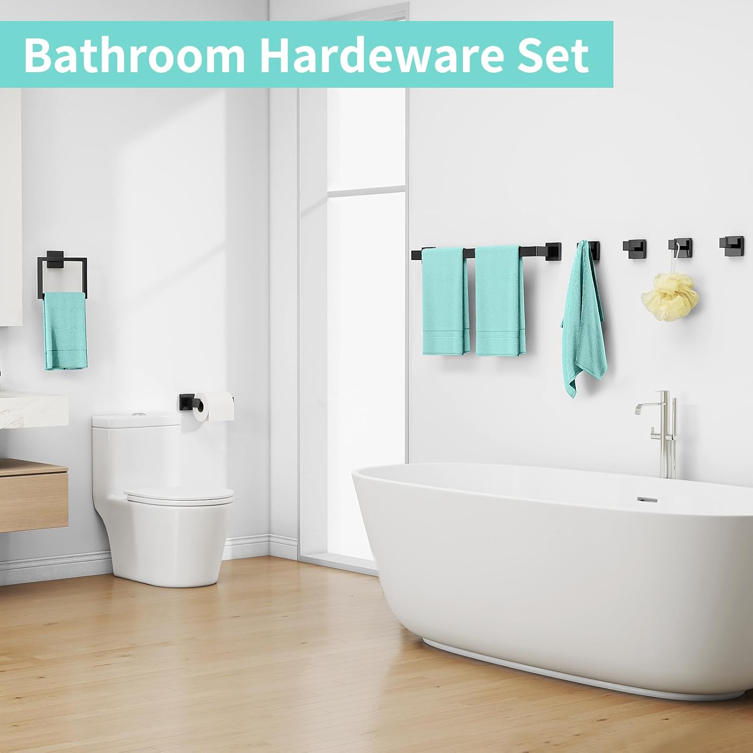 FEILERN 20-Piece Matte Black Bathroom Hardware Set, 24 Inch Bath Towel Bar Set, Stainless Steel Wall Mounted Towel Rack for Bathroom