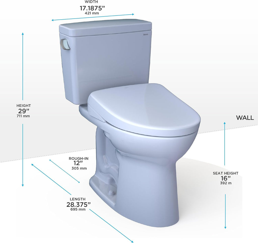 TOTO® Drake® WASHLET®+ Two-Piece Elongated 1.6 GPF TORNADO FLUSH® Toilet with S2 Bidet Seat, Cotton White - MW7763346CSG#01