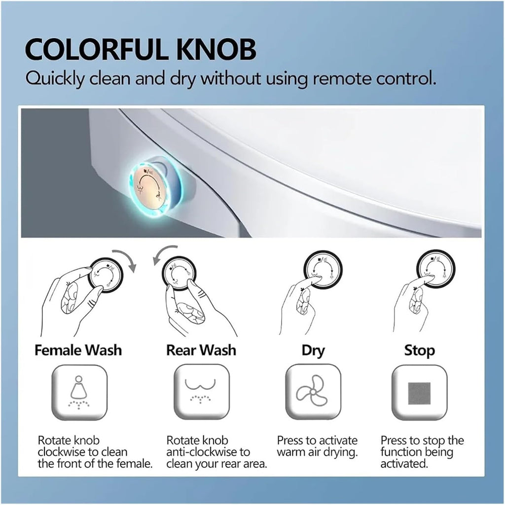 Smart Bidet Toilet Seat Round, Electronic Heated with Adjustable Warm Air Dryer, Unlimited Water(Elongated)