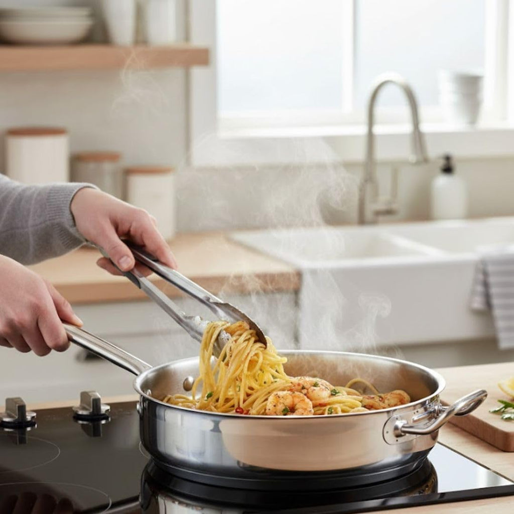 Soro Essentials- 5 qt. Stainless Steel Saute Pan with Helper Handle and Cover- Encapsulated 4mm Base Deep Frying Pan Chef Cooking Pan Large Frying Pans Skillet Cookware for Home and Restaurant