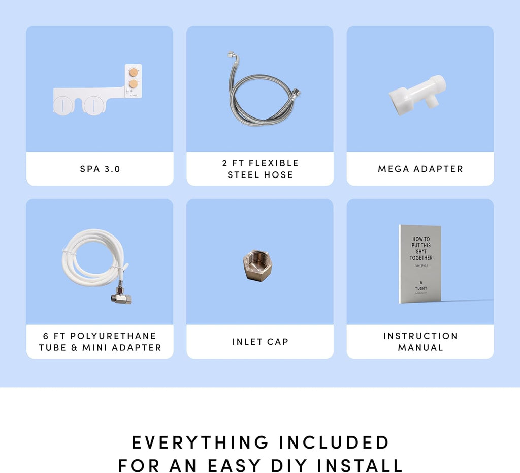 TUSHY Spa Self-Cleaning Warm Water Toilet Bidet Attachment. Adjustable Nozzle, Angle & Pressure. Easy DIY Home Install, Requires Sink Access for Optional Warm Water Control. (Biscuit/Brushed Nickel)