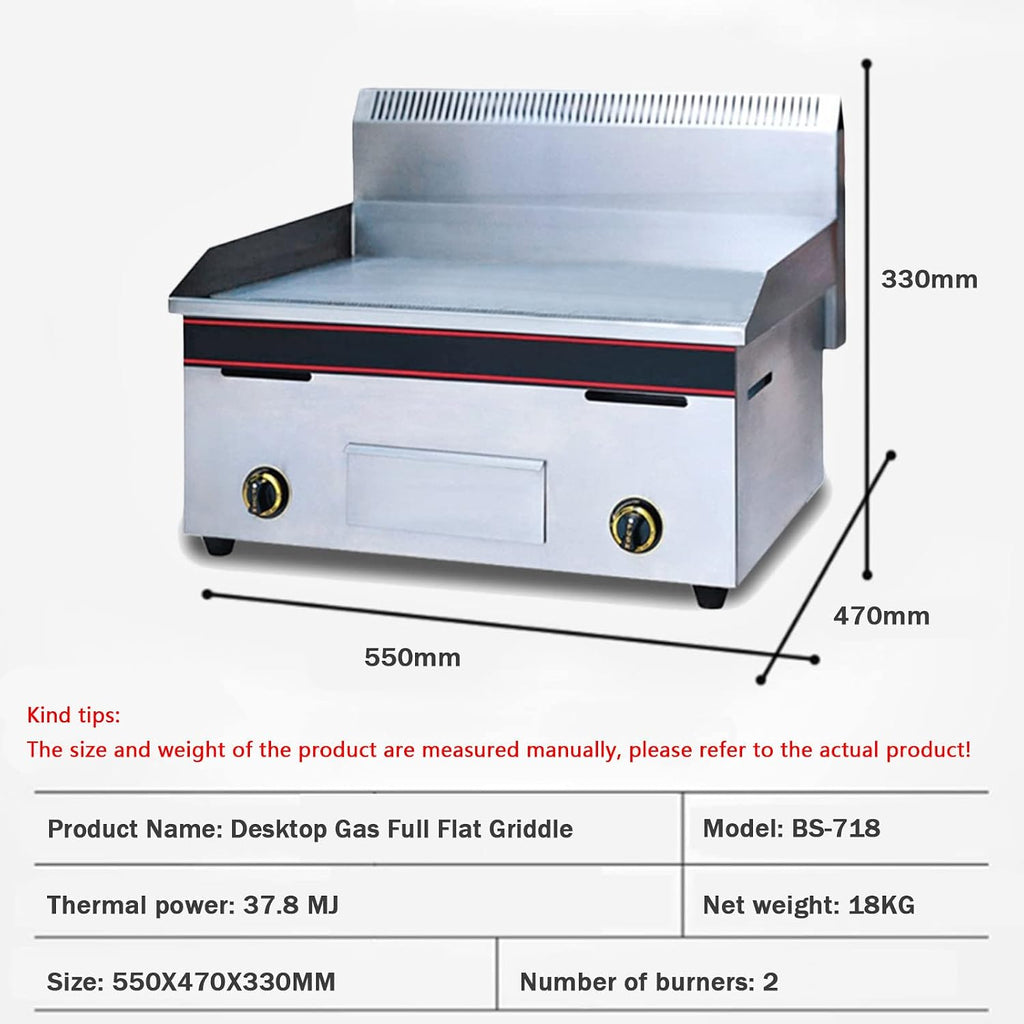 Propane Gas Plancha BBQ Grill Portable Griddle Outdoor Garden Enameled Cast Iron Baking Plate 2 Burner, Adjustable Temperature, Indoor or Outdoor Cooking, Restaurant Kitchen Camping,718