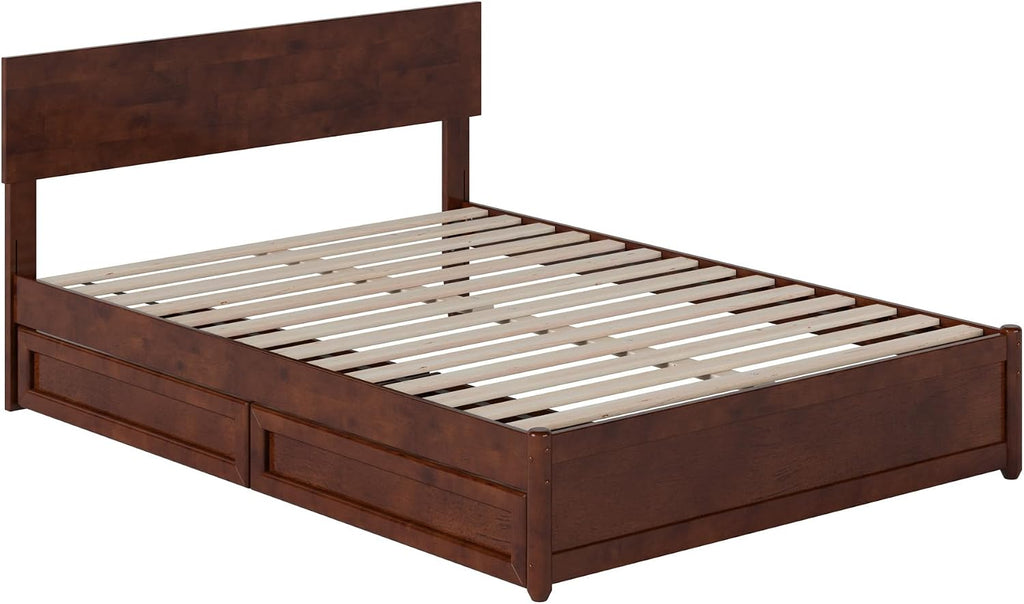 AFI, Wesley Full Platform Bed with Panel Footboard and Storage Drawers, Walnut