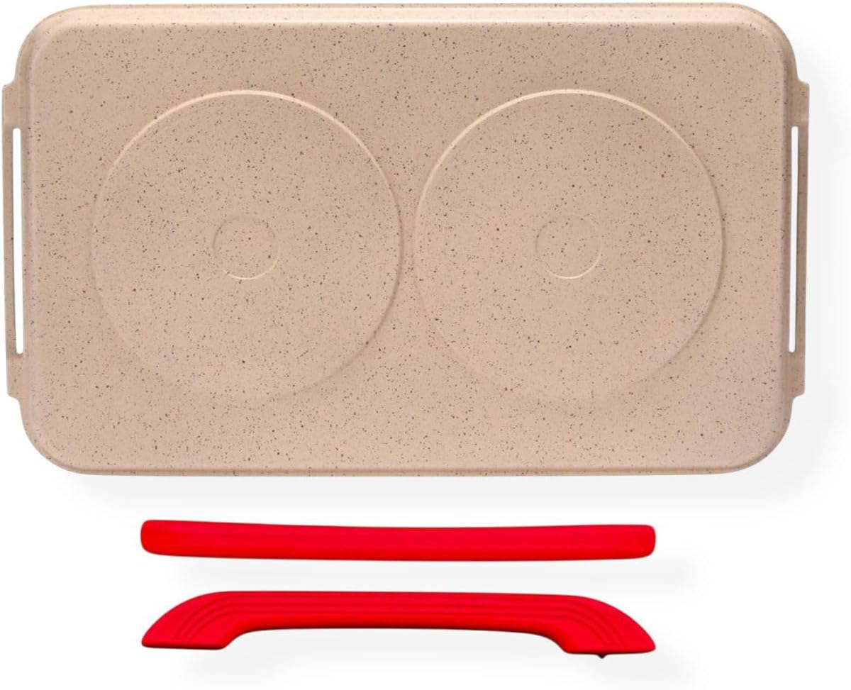 19' Induction Double Griddle - 8-Layer Nonstick Marble Smooth Grill Pan for All Stovetops - Cast Aluminum Comal for Pancakes & Tortillas - Includes Free Handles