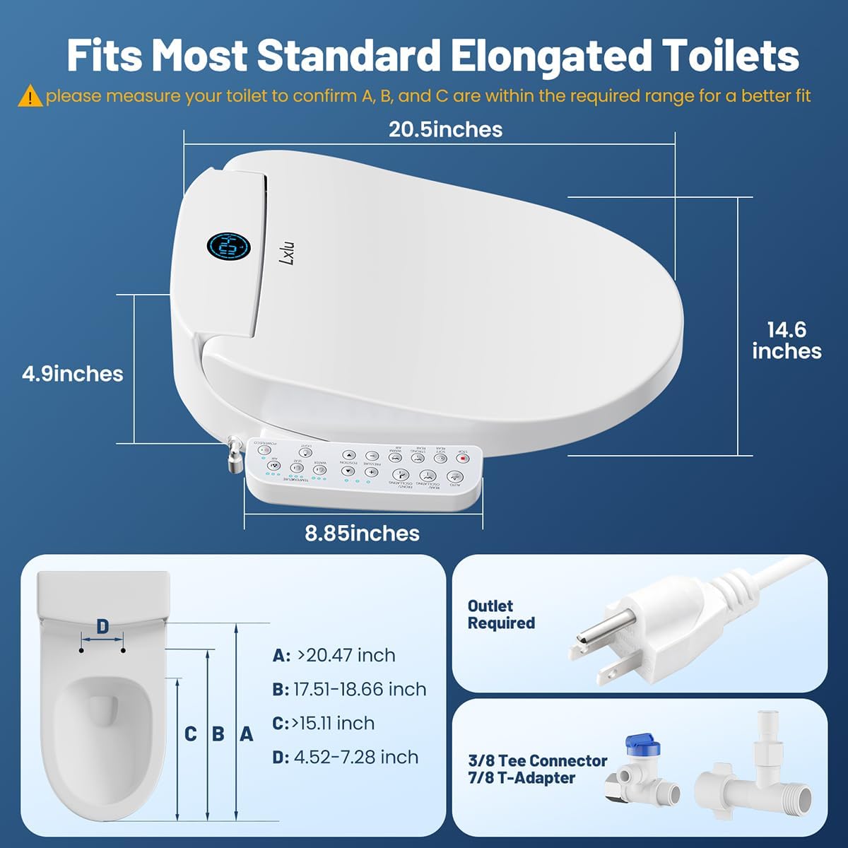 Bidet Toilet Seat, Electric Smart Heated Toilet Seat Elongated with Instant Warm Water & Dryer, Feminine & Front Rear Wash, Self-Clean Nozzle, Soft Closed Toilet Lid, Night Light