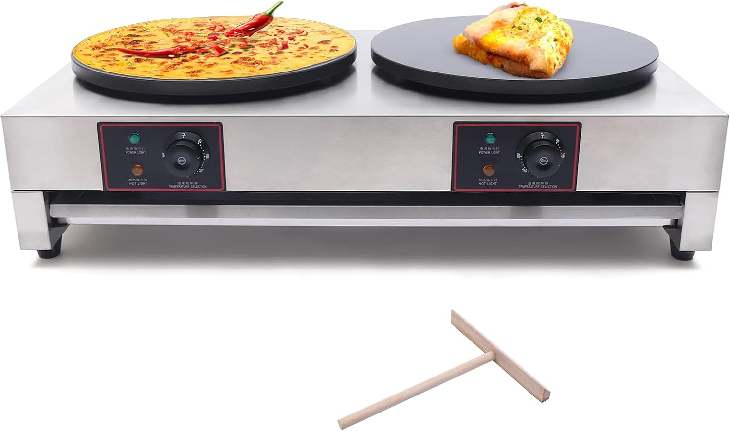 16 Inch Electric Crepe Maker, 2x1700W Commercial Crepe Maker Double Head Electric Crepe Griddle Blintzes Maker, Large Commercial Crepe Machine 122°F-572°F Temp. Range for Blintzes, Crepes