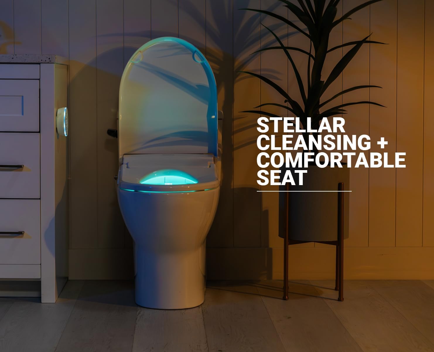 BidetKing Crown Elongated Bidet Toilet Seat, Endless Warm Water, Strong Spray, Backlit Remote, Multi-color LED, Ultra Slim, Stainless Steel Nozzle, Sittable Lid, 3 Year Warranty