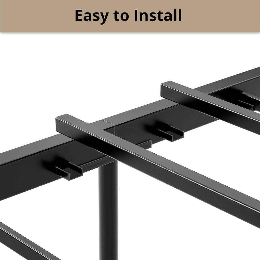 LIKIMIO Queen Bed Frame, Tall Industrial Headboard 51.2 ', Platform Bed Frame with Strong Metal Support, Solid and Stable, Noise Free, No Box Spring Needed, Easy Assembly, Charcoal Grey
