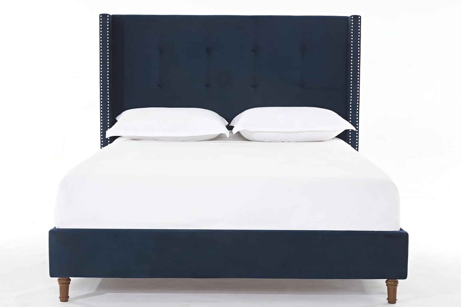 Upholstered Bed Frame, 54' Tall Headboard Wingback Upholstered Platform Bed Frame for Kids Teens Adults Bedroom Strong Wood Slats Support/No Box Spring Needed (Blue, King)
