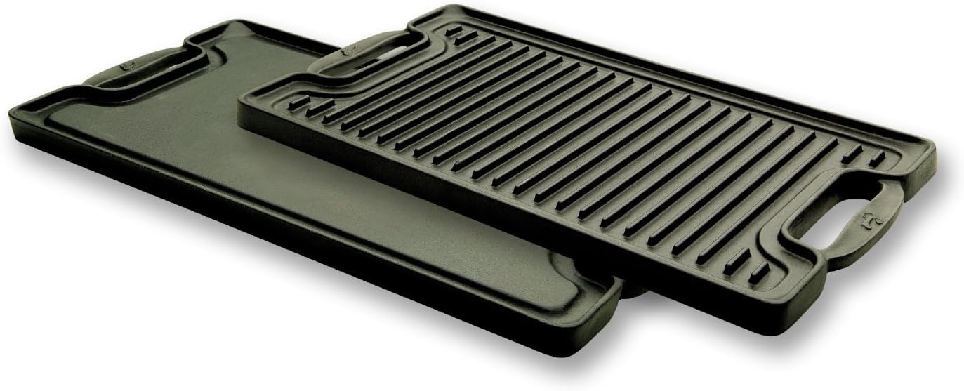 Emeril by All-Clad E60197 Cast-Iron 2-Burner Reversible Grill / Griddle Cookware, Black