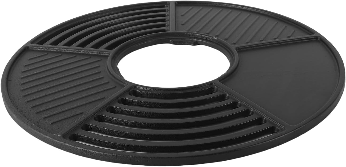 Grill Plate, 42cm Round Cast Iron Grill Pan with Enamel Non Stick Coating, for Indoor Outdoor Camping Picnics Charcoal Gas Stove