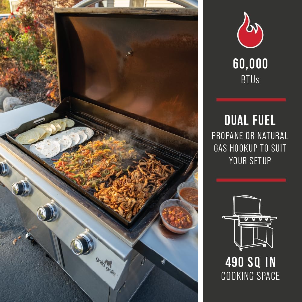 GRILLA Primate Gas Grill & Griddle with Clearview Grease Management System, Heavy-Duty Stainless Steel Design, 490 Square Inches of Cook Space, For Grilling, Outdoor Cooking, and Griddle