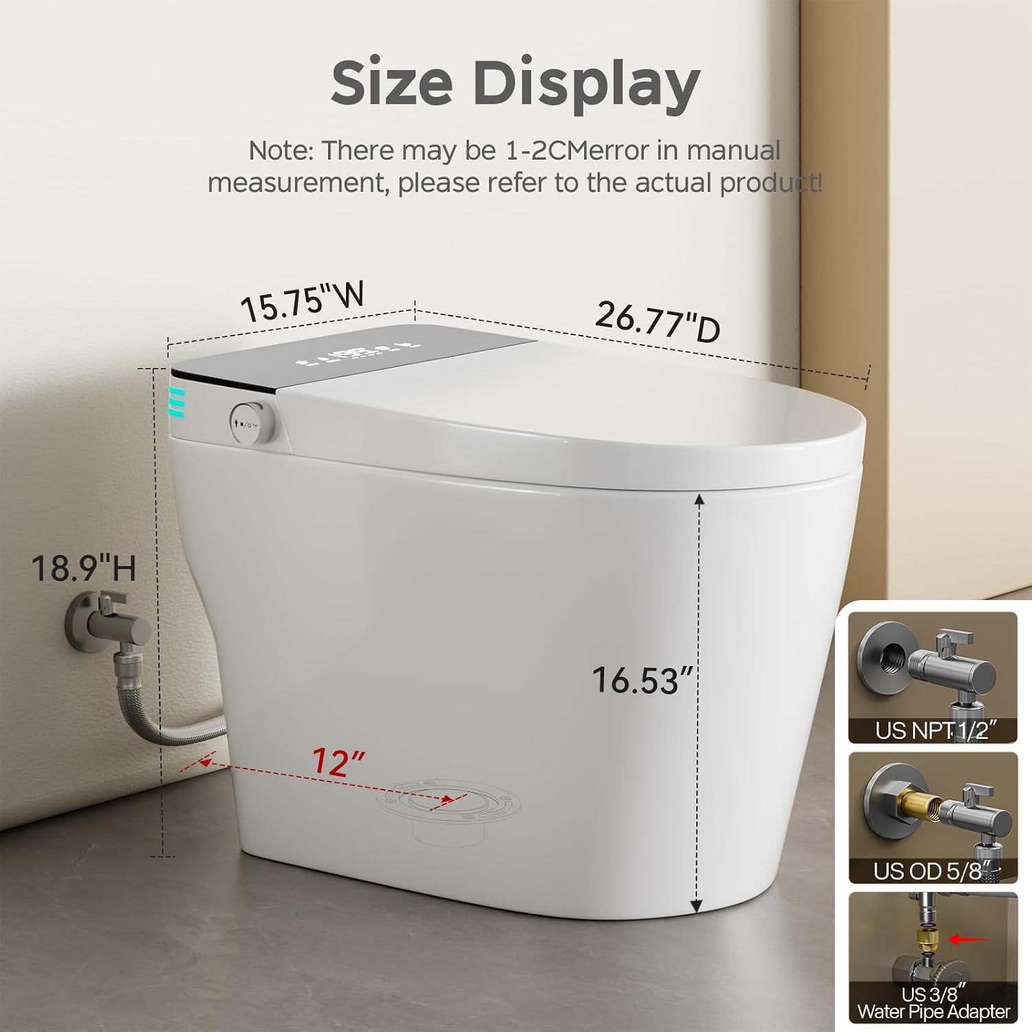 Smart Toilet with Bidet Built In, One Piece Bidet Toilet with Auto Dual Flush, Foam Shield, Modern Elongated Tankless Toilet with Foot Sensor, Heated Bidet Seat, Warm Water & Dryer,LED Display