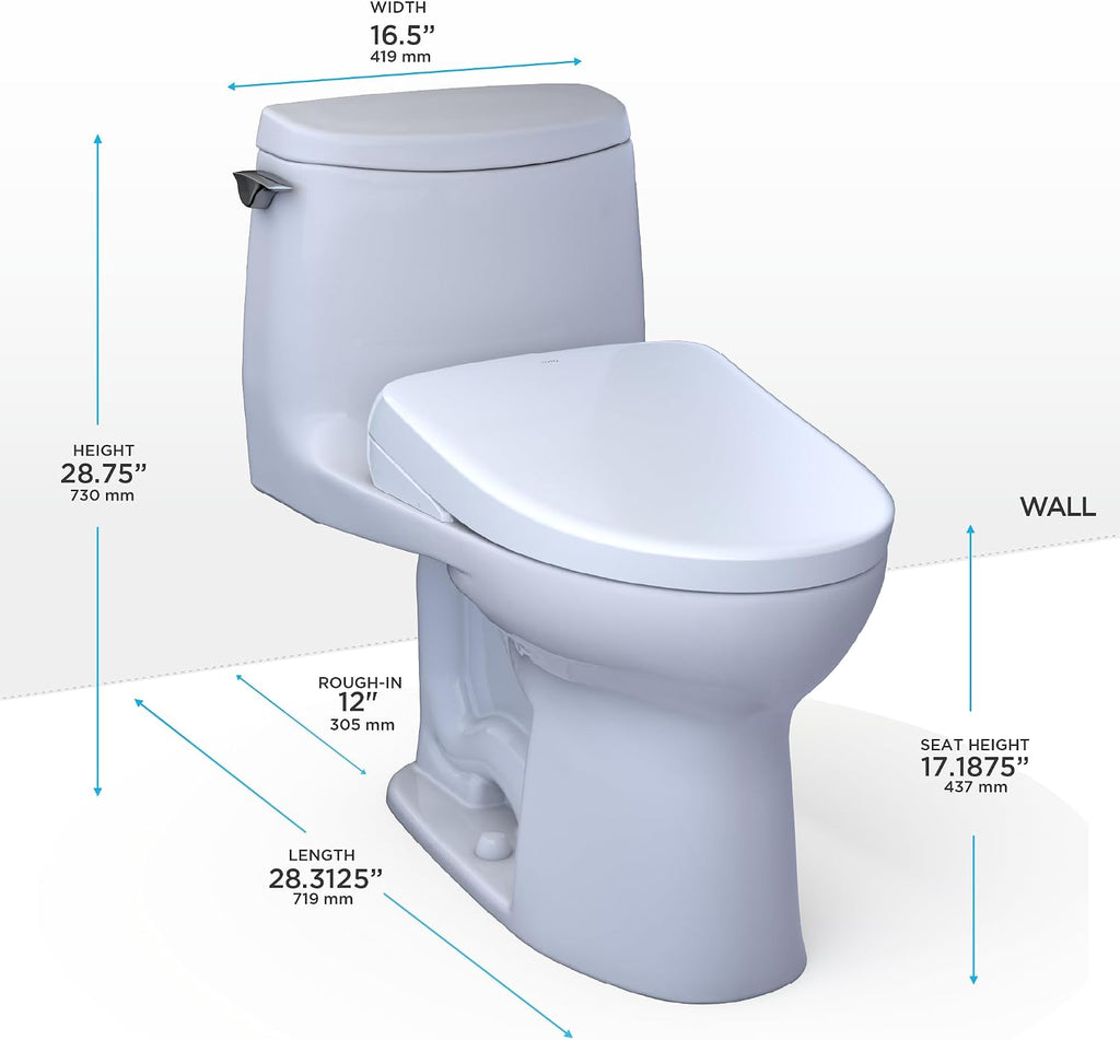 TOTO® WASHLET®+ UltraMax® II 1G® One-Piece Elongated 1.0 GPF Toilet with Auto Flush WASHLET®+ S7 Contemporary Bidet Seat, Cotton White - MW6044726CUFGA#01
