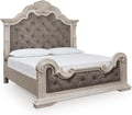 Signature Design by Ashley Andonhall Traditional Upholstered Panel Bed with Tufted Design, Foundation or Box Spring Needed, King, Beige