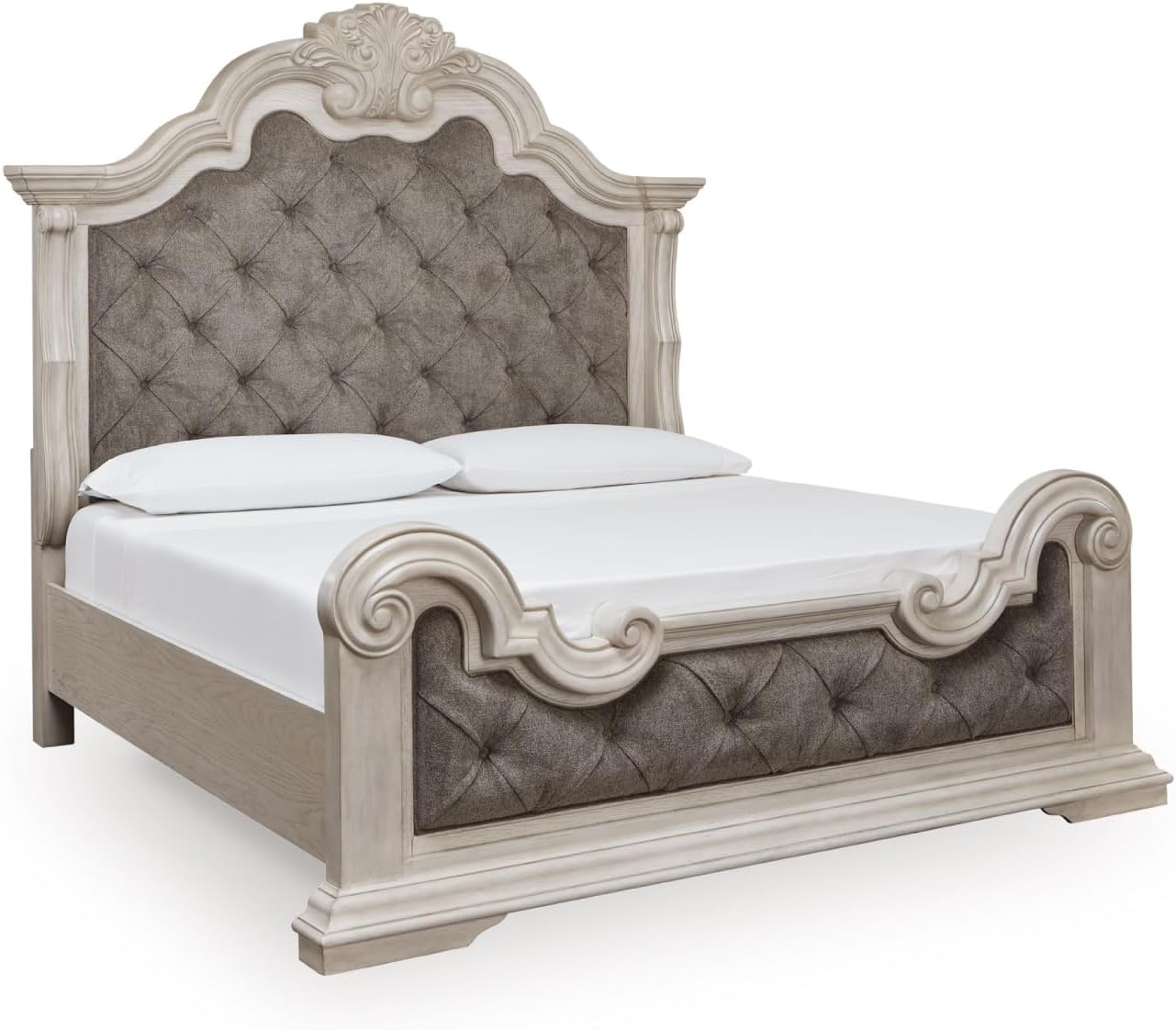Signature Design by Ashley Andonhall Traditional Upholstered Panel Bed with Tufted Design, Foundation or Box Spring Needed, King, Beige