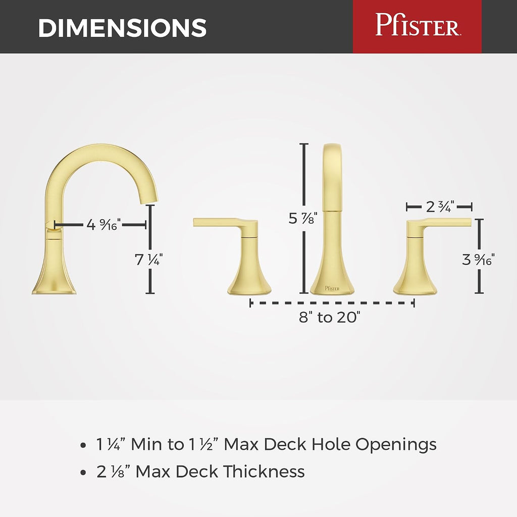 Pfister Vaneri 8 in Widespread Bathroom Sink Faucet 3 Hole 2 Handle Brushed Gold Vanity Faucet with Push & Seal Drain NSF Certified Water Efficient TiteSeal LF049VRIBG