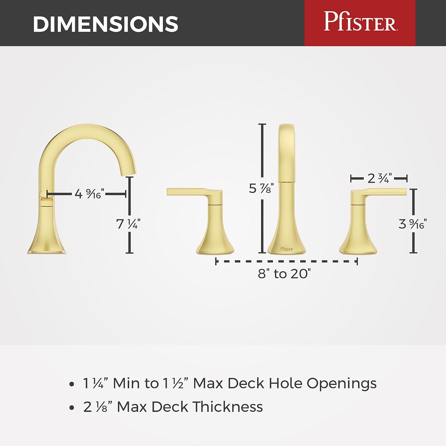 Pfister Vaneri 8 in Widespread Bathroom Sink Faucet 3 Hole 2 Handle Brushed Gold Vanity Faucet with Push & Seal Drain NSF Certified Water Efficient TiteSeal LF049VRIBG