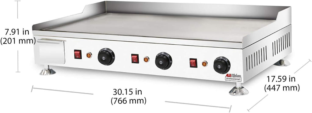 ALDKitchen Flat Top Griddle | Teppanyaki Grill with Dual Thermostat | No plug | 110V (30.15' x 17.59')