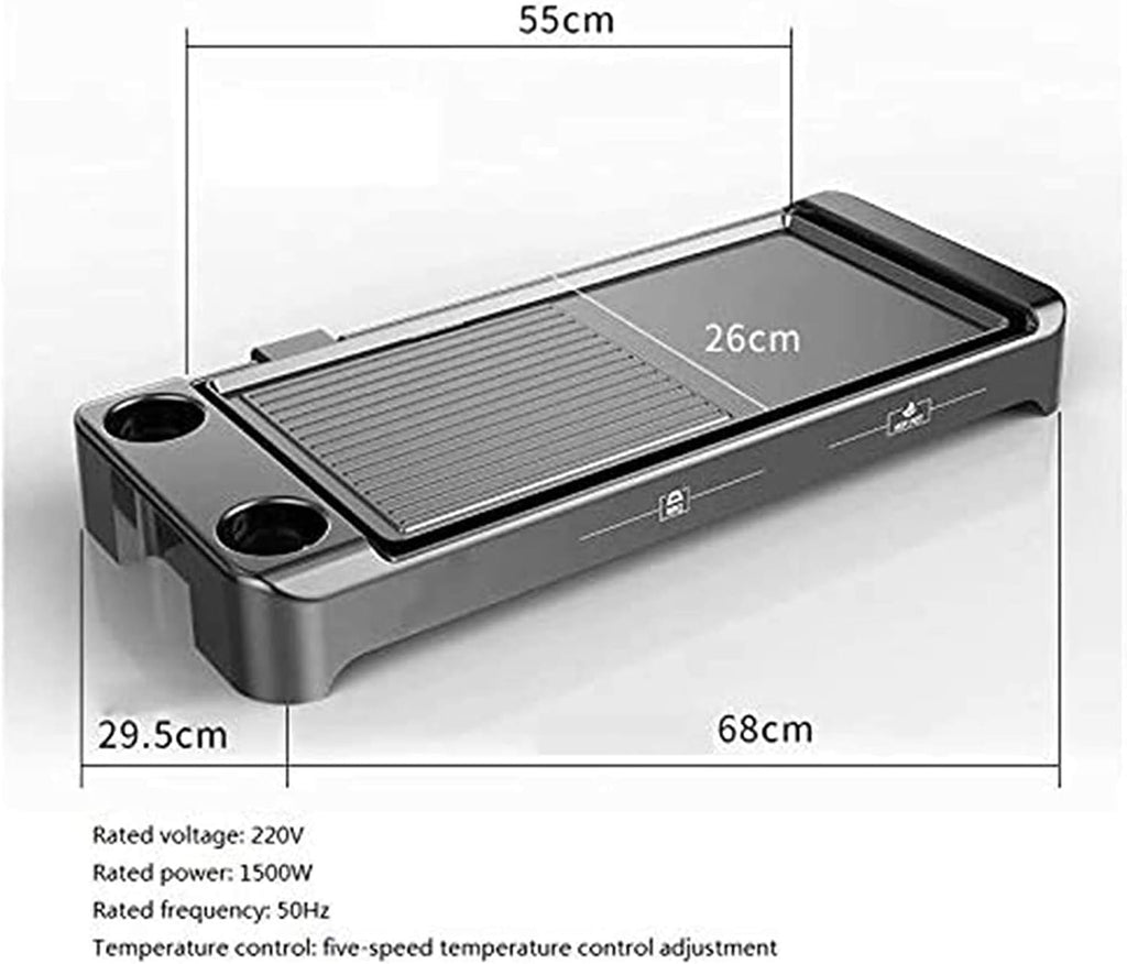 Electric Griddle Indoor Grill Smokeless Coated Non-Stick Pancake Griddle with Cool-Touch Handle 5-Level Control,1500W, Black,Household Nonstick Electric Griddle