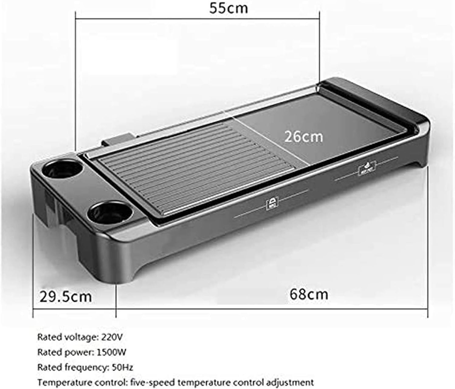 Electric Griddle Indoor Grill Smokeless Coated Non-Stick Pancake Griddle with Cool-Touch Handle 5-Level Control,1500W, Black,Household Nonstick Electric Griddle