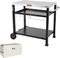 Feasto 3-Shelf Pizza Oven Table 33.5' x 21.7' Stainless Top, Rolling Outdoor Grill Cart with Waterproof Cover for Pizza Ovens & Griddles, Heavy-Duty BBQ Prep Station for Patio & Deck, Black