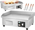 Commercial Electric Griddle, Electric Teppanyaki Grill + 4 Frying Spatula, Stainless Steel Burger Bacon Grill Plate, Electric Griddle and Warmer, w/Temperature ，1500W