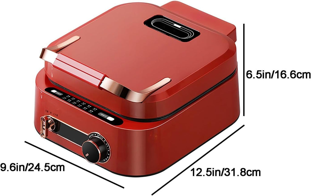 Electric Skillet with Lid, 1800W Multifunctional Nonstick Coating Electric Grill Pan, for Hotpot BBQ (Red)