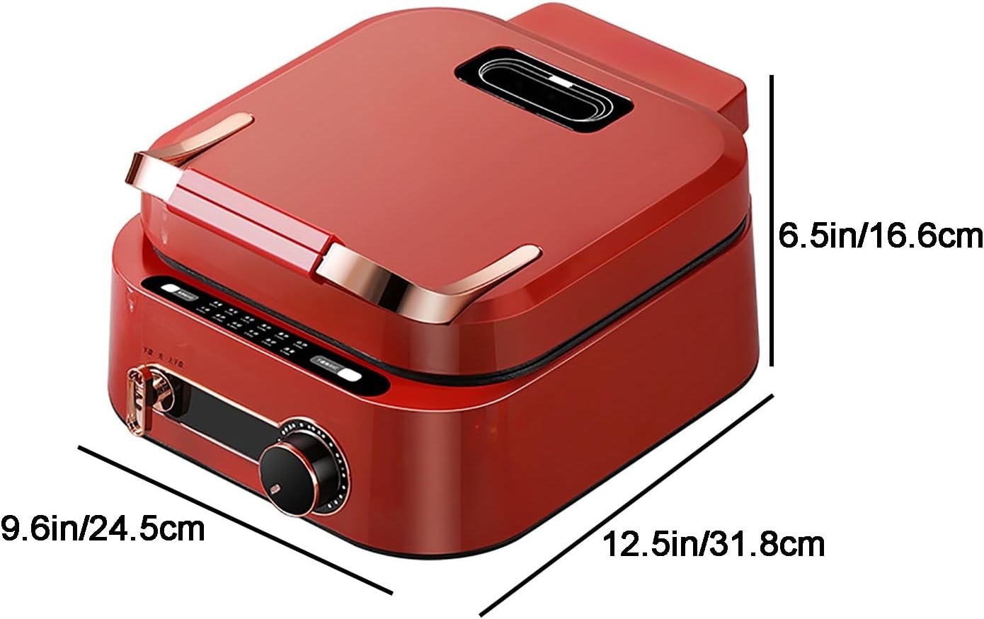 Electric Skillet with Lid, 1800W Multifunctional Nonstick Coating Electric Grill Pan, for Hotpot BBQ (Red)