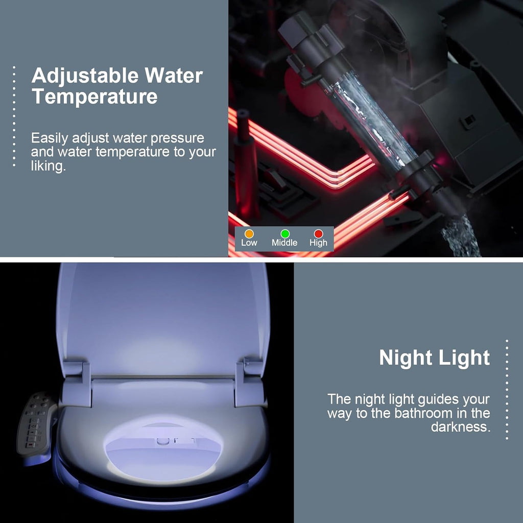 ZMJH ZMA102 Bidet Toilet Seat, Unlimited Warm Water, Vortex Wash, Electronic Heated, Warm Air Dryer, Rear and Front Wash, LED Light, Need Electricity, White, (Elongated)