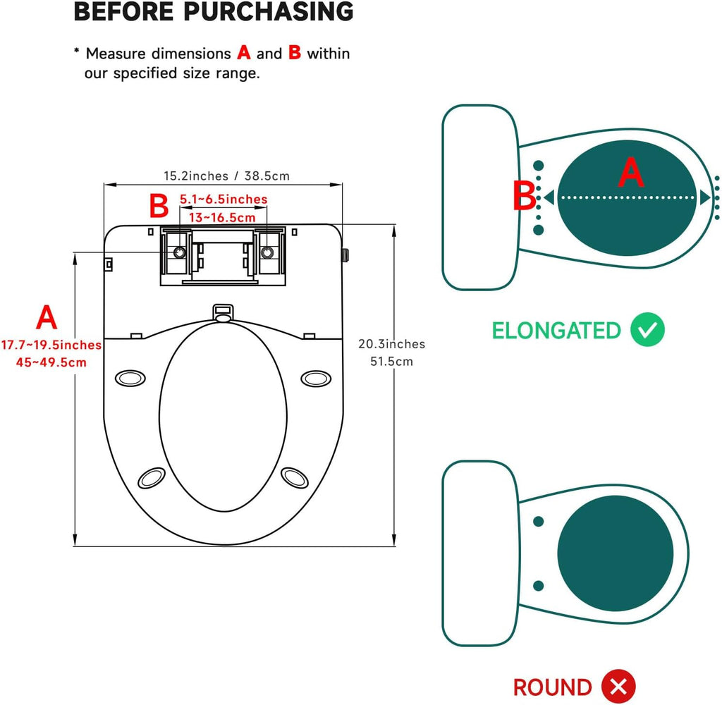 Bidet Seat with Warm Water and Dryer - Electrically Heated Elongated Toilet Seat with Adjustable Temperature, Gentle Closing, and Night Light