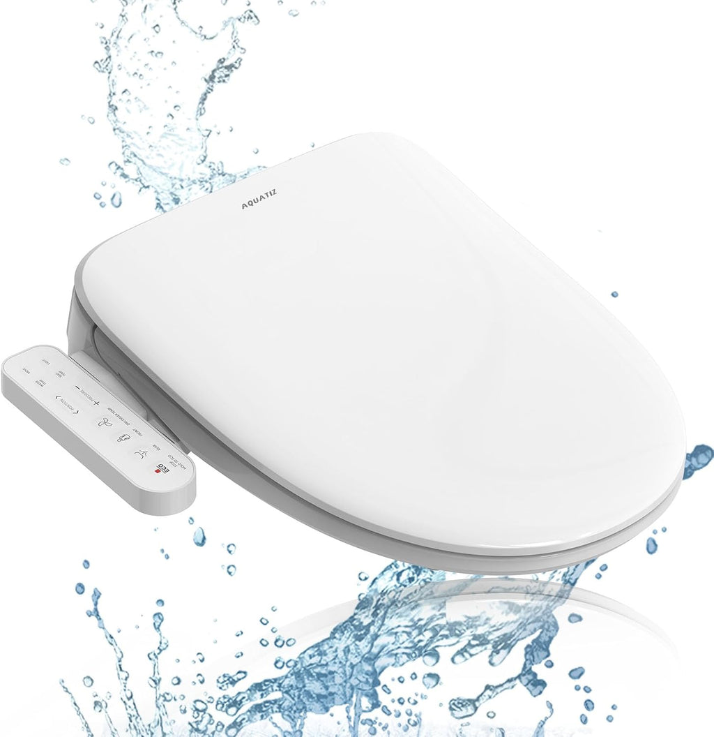 Aquatiz Elongated Smart Toilet Seat, Electronic Heated Toilet Seat, Self-Cleaning Nozzle, Temperature Controlled Wash, Air Dryer, Deodorizer, LED Light, Multi-mode Wash, (Panel Control)