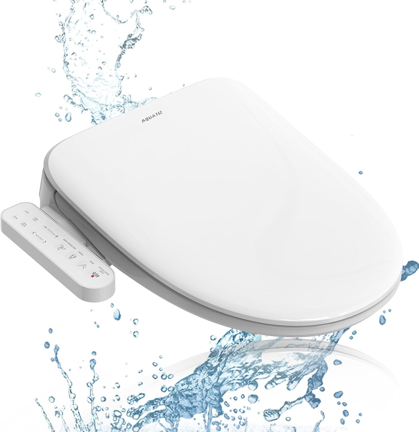 Aquatiz Elongated Smart Toilet Seat, Electronic Heated Toilet Seat, Self-Cleaning Nozzle, Temperature Controlled Wash, Air Dryer, Deodorizer, LED Light, Multi-mode Wash, (Panel Control)