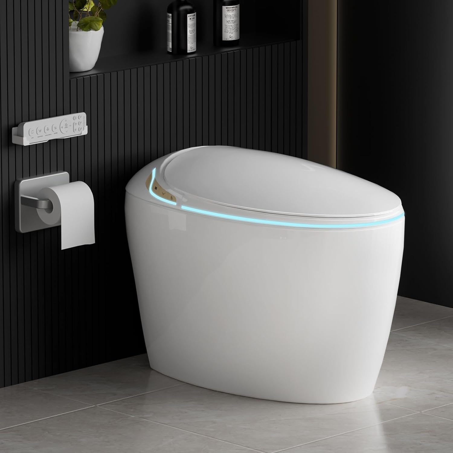 Smart Toilet With Bidet Built In, Smart Bidet Toilet for Bathrooms, Toilet with Warm Water Sprayer & Dryer, Foot Sensor Operation, Heated Bidet Seat, Auto Smart Toilet with LCD Display White