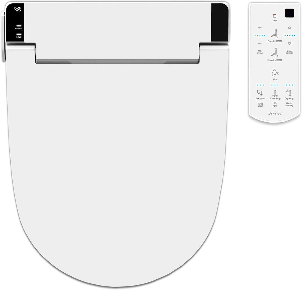 VOVO VB-6100SR Round Bidet Toilet Seat, Warm Water, LED Light, Heated Seat, White, Dryer, Stainless Steel Nozzle, Made in Korea