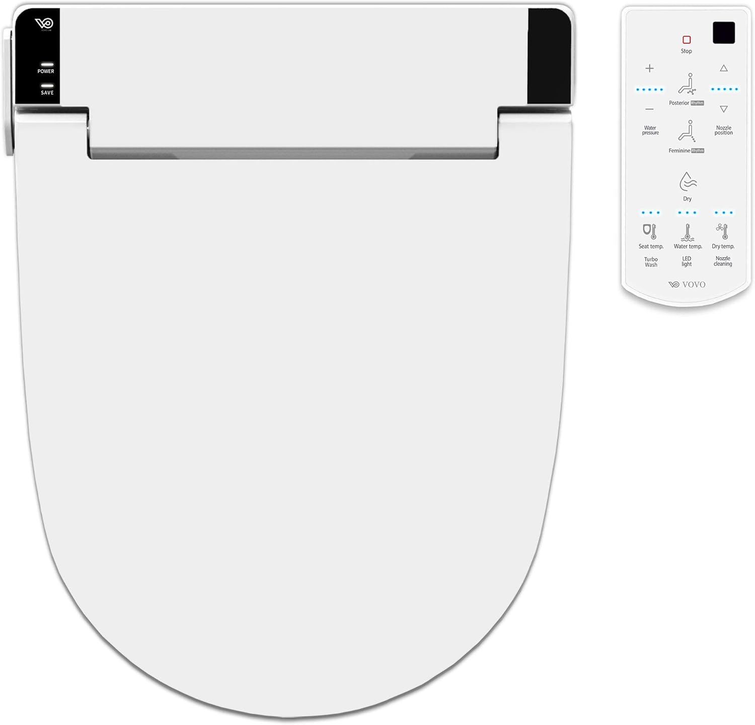 VOVO VB-6100SR Round Bidet Toilet Seat, Warm Water, LED Light, Heated Seat, White, Dryer, Stainless Steel Nozzle, Made in Korea
