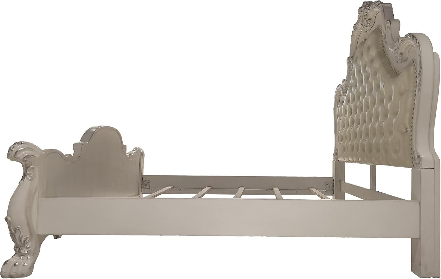 Acme Dresden Wooden Bed with Faux Leather Upholstery in Bone White