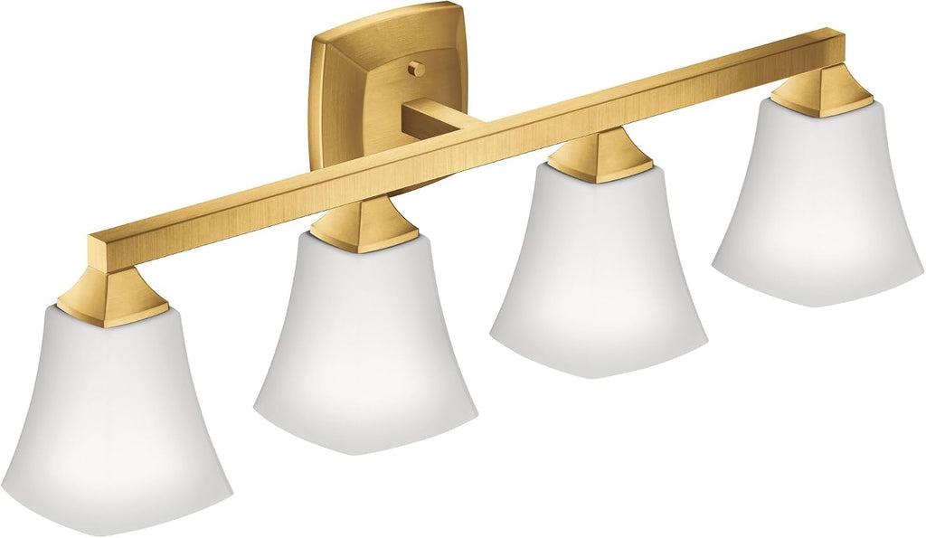 Moen Voss Brushed Gold 4-Light Dual-Mount Bath Bathroom Vanity Fixture with Frosted Glass, YB5164BG